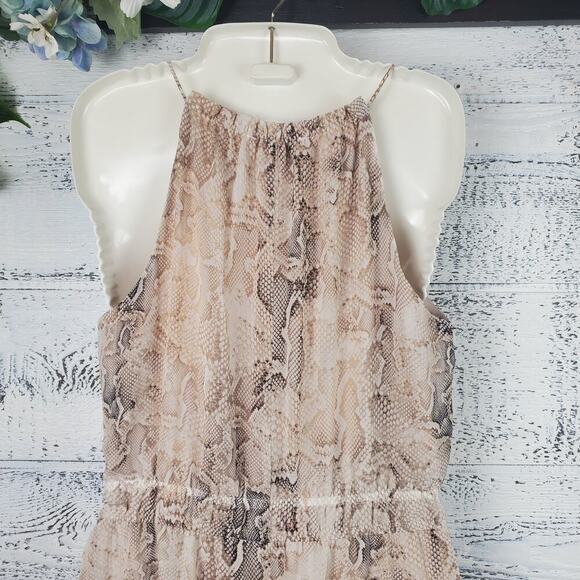 Monograph Snakeskin Print High Neck Ruffle Tiered Dress S Soft Grunge Boho Chic - Picture 6 of 11